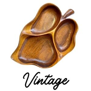 Vintage MCM Hawaiian Monkey Pod Brown Wooden Compartmentalized Serveware Tray